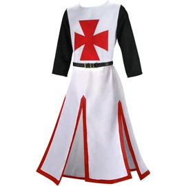 Feynman Medieval Knight Costume, Templar Knight, Crusader, Viking, Noble, Tunic, Carnival, LARP, Cosplay, Weapon Skirt, Men’s, Red, M