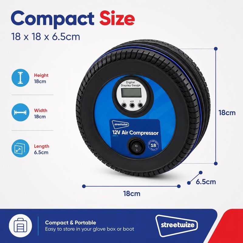 Streetwize - Tyre Shaped Air Compressor -12V - 250 PSI