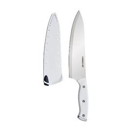 Farberware Edgekeeper Triple Riveted Chef Knife with Self-Sharpening Blade Cover, High Carbon-Stainless Steel Kitchen Knife with Ergonomic Handle, Razor-Sharp Knife, 8 Inch, White