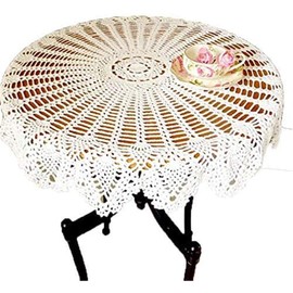 BMIDRUT 90cm White Vintage Crochet Lace Doilies Crochet Tablecloths Round Handmade Cotton Table Cover Table Topper Wedding Home Party Decor (White)