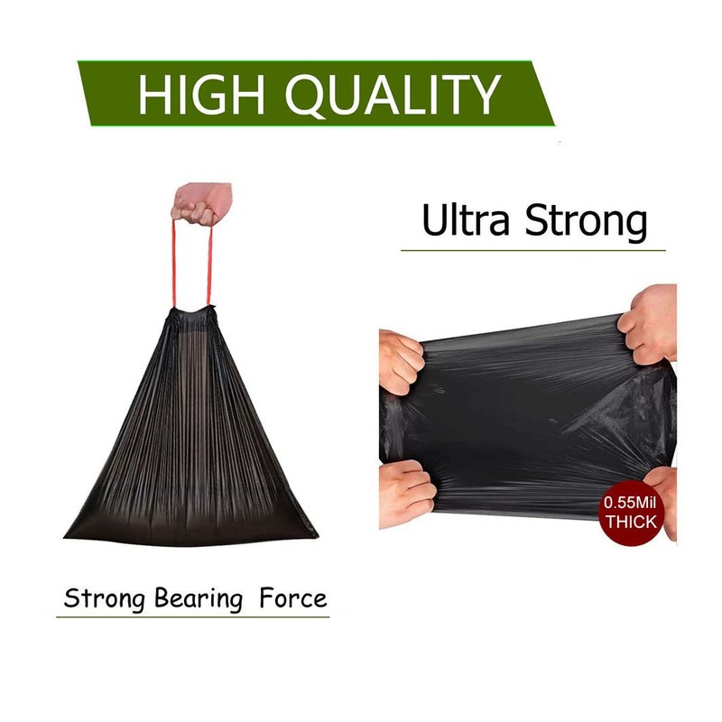 Feisco 3 Gallon Black Trash Bag,Small Drawstring Garbage Bag Trash