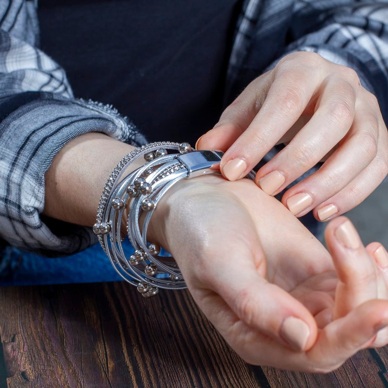 Pulsera Mujer Gris │ Multipulsera con broche de cierre │