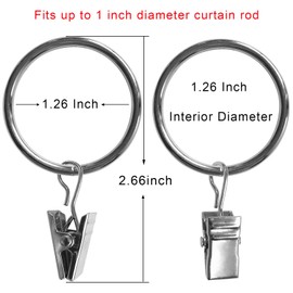 AMZSEVEN - Paquete de 100 anillos de cortina con clips, clips para cortinas con anillos, anillos para cortinas de 1.25 pulgadas de diámetro interior, se adapta a barras de cortina de hasta 1 pulgada,