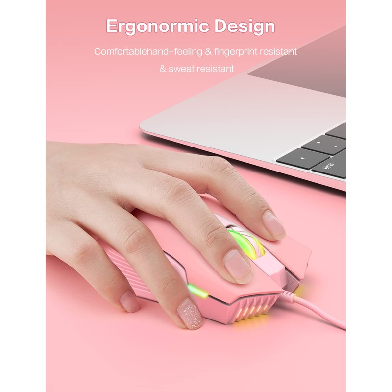 PHNIXGAM Wired Gaming Mouse, Ergonomic RGB Computer Mouse with RGB