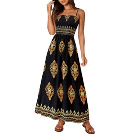 PRETTYGARDEN Summer Dress for Women 2025 Floral Sundress Spaghetti Strap Flowy Beach Vacation Boho Maxi Dresses (Black Floral,Medium)