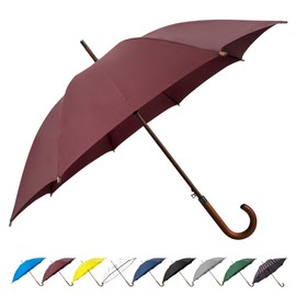 SoulRain 48" Large Umbrella – Windproof Stick Umbrella for Rain, Automatic Open for 2 Persons, Classic Wooden Handle, Durable Travel & Red Umbrella for Men & Women (Wine)