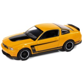 2012 Ford Mustang for Boss 302 Diecast Model DCD Series 1/64 Yellow Blaze Black Accents Modern Muscle Auto World