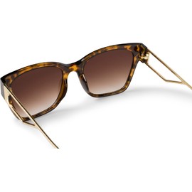 styleBREAKER 09020128 Women's Oversize Sunglasses with Wide Metal Temples, Polycarbonate Lenses and Plastic Frame, Frame Demi brown-gold / glass brown gradient