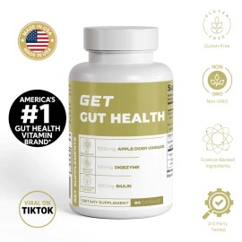 Gut Health Supplement with Apple Cider Vinegar 1000mg & Inulin 200mg Capsules for Digestive Support, Gluten-Free Non-GMO Made in USA, 60 Count