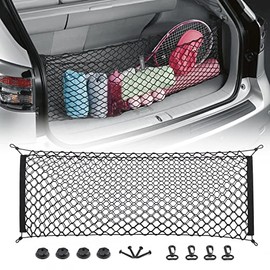 MICTUNING 2-Layer Heavy Duty Cargo Net, 43 x 23 Inch Universal Truck Bed Net with Hooks, Adjustable Elastic Storage Organizer Mesh Net Compatible for Pickup Truck SUV