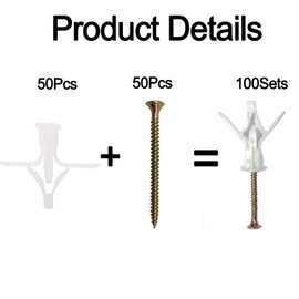 Plasterboard Wall Fixing Plastic Expansion/Plug Anchor Bolts Anti Rotate Heavy Duty with Countersunk Screws for TV Wall Brackets Hollow Drywall Cavity (White, 50PCS)
