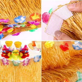 OTMVicor Hawaiian Table Skirt,9.6ft Grass Table Cloths with flowers,Hawaiian Decoration for Tiki Bar Skirt Hawaiian Party