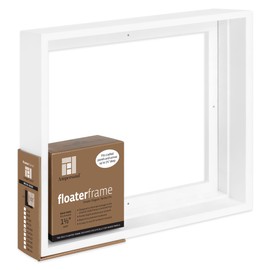 Ampersand Floaterframe Readymade Frame for Flat and 1 1/2" Deep Wood Panel and Canvas Artwork, Paintings, Prints, and More, 11"x14", White Bold