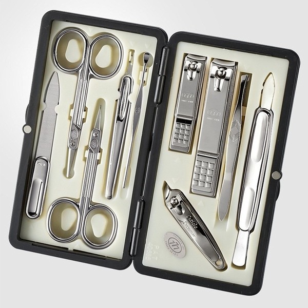 Korean Nail Clipper! World No. 1. Three Seven (777) Premium Quality Gift Travel Manicure Grooming Kit Nail Clipper Set (10 PCs, 2100), Made in Korea, Since 1975 (Silver)