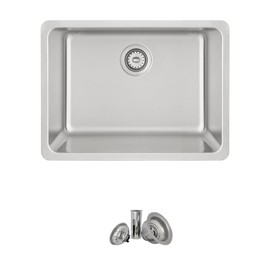 Stylish 23 x 18 Inch Drop in or Undermount Kitchen Sink 9 Inches Deep Single Bowl 30mm Radius Corners 18G Stainless Steel Sink with Standard Metal Strainer, S-203T