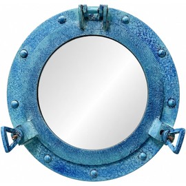 THOR INSTRUMENTS Nautical Porthole Wall Mounted Mirrors | Maritime Ship's Decor Window | Maritime Aluminum Vintage Decor (12 Inches, Sky Blue) Rustic Vintage Home Decor Gifts