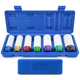 1/2" Drive Wheel Protector Impact Socket, Metric Impact Socket Tool Set, Lug Nut Impact Socket Set-17mm, 19mm, 21mm, 22mm, 23mm, 24mm, 27mm Non-Marring Thin Wall Wheel Nut Socket