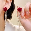Long Chain Flower Drop Dangle Earrings for Women Sparkly Crystal