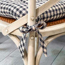 Piper Classics Gray Gables Check Chair Pad, 16" x 16", Gray & Off White Farmhouse Country Kitchen Dining Chair Cushion w/Ties