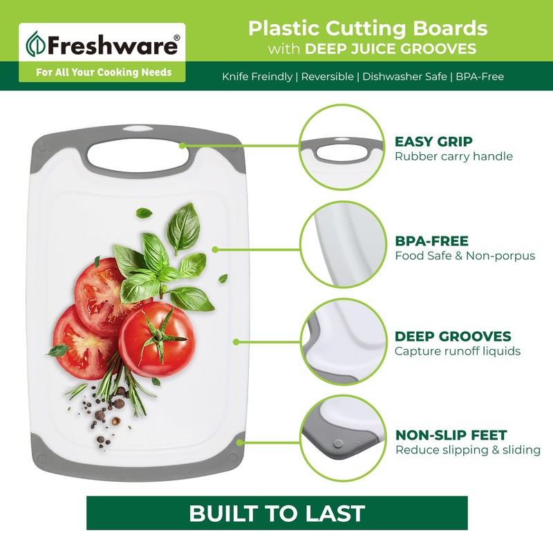 Freshware Cutting Boards for Kitchen, Chopping Board 3-Pack with Different