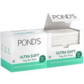 POND'S Paquete de 2 toallas faciales desechables (50 por caja) – Toallas faciales secas de base biológica ultra suaves – Toallitas desmaquillantes lim