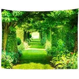 Loccor Forest Green Tunnel Tapestry 60''x40'' Colorful Tunnel of Green Plants and Flowers Spring Natural Wall Hanging for Kids Forest Travel Portrait Photo Props Home Living Room Decor