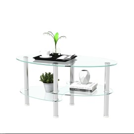 Unbranded Tempered Glass Coffee Table End Modern Center Table Oval for Living Room