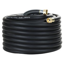 Guitrees 90FT 5/8 Heavy Duty Rubber Garden Hose - 200psi Working, 1000psi Burst - Hot/Cold Water - Five-Layered Braiding for Durability - Versatile for Gardening, Agriculture, Construction(Black)