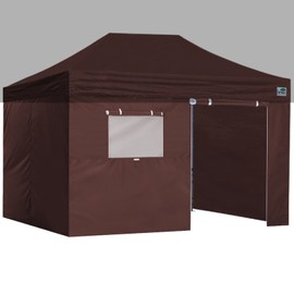 Eurmax USA Full Zippered Walls for 10 x 15 Easy Pop Up Canopy Tent,Enclosure Sidewall Kit with Roller Up Mesh Window and Door 4 Walls ONLY,NOT Including Frame and Top（Brown）