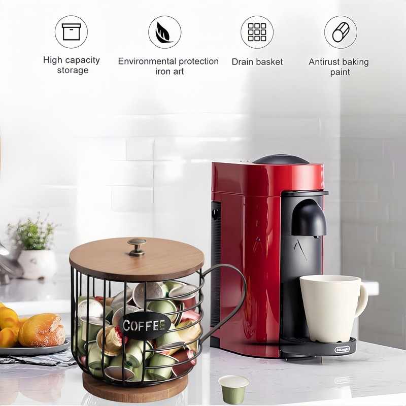 NBBENG Coffee Capsule Holder, Round Coffee Basket Decor for Kitchen
