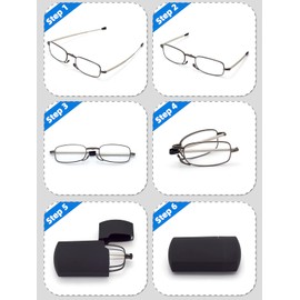 HIGHLIKE 2-Pack Hard Cases Folding Reading Glasses, Pocket Wallet Purse Compact Spring Hinge Readers, Transparent Clear Lens Black Gunmetal 1.0 x