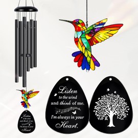 Sympathy Wind Chimes, 26" Memorial Hummingbird Wind Chimes for Loss of Loved One Prime, Sympathy Bereavement Memorial Gift for Loss of Mother Father Condolence Remembrance Decor Outdoor Garden
