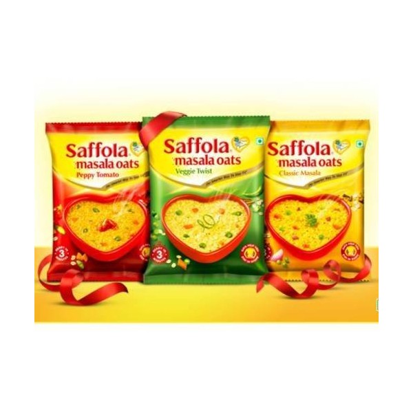 Saffola Spicy (Masala) Oats, Ready in 3 Minutes, 3 Different Flavors - Classic Masala, Peppy Tamato and Veggie Twist , Delicious Healthy Breakfast - Pack of 6 (3 Flavors Each)