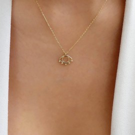 Atentuyi Boho Rhinestone Crown Necklace Gold Blue CZ Pendant Necklace Crown Pendant Necklace Delicate Chain Necklace Simple Small Necklace Oval Sapphire Necklace Jewellery for Women and Girls, Metal