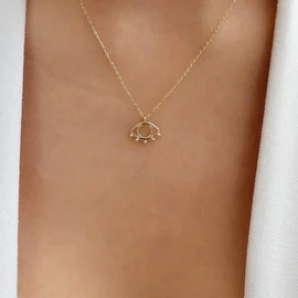 Atentuyi Boho Rhinestone Crown Necklace Gold Blue CZ Pendant Necklace Crown Pendant Necklace Delicate Chain Necklace Simple Small Necklace Oval Sapphire Necklace Jewellery for Women and Girls, Metal