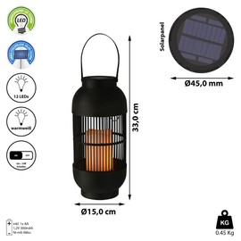Solar Lantern Handle 15 x 33 cm Plastic Black 12 LEDs Warm White Grid Design Table Lamp Garden Light Path Lamp (1 x Solar Lantern Height 33 cm)