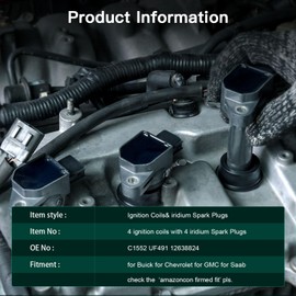 SCITOO 4 ignition coils with 4 iridium Spark Plugs Chevy for GMC Pontiac for Saturn Malibu HHR Cobalt Equinox Terrain G6 2.4L 2.2L 2.0L C1552 UF491 12638824
