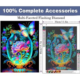 MJPHXMY Flowers Diamond Art Kits for Adults Beginner, DIY Modern Diamond Painting 5D Round Full Drill Diamond Dots Gem Art Crafts with Tools,Funny Crafts for Home Wall Decor&Present-12x16in