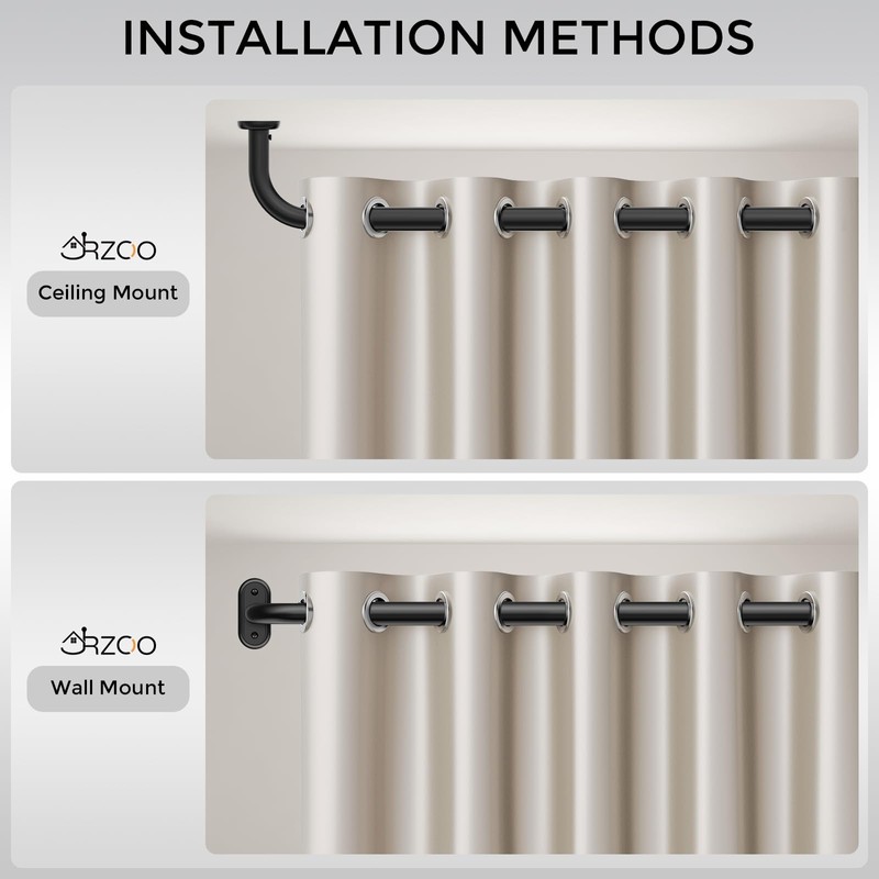 JRZOO Wrap Around Curtain Rods Black, Blackout Heavy Duty Curtain