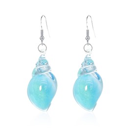 Fantasy Conch Earrings for Women - Bohemian Resin Dangle Earrings, Beach Earrings - Hawaii Earrings for Women, Colorful SeaShell Conch Earrings - Blue