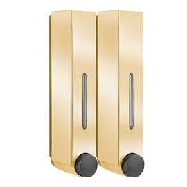 Liquid Soap Dispenser Wall Mount, 2 Chamber Bathroom Shower Pump Dispenser,Press Manually Lotion Soap Dispenser Use for Shampoo, Soap, Conditioner, Shower Gel, for Bathroom Kitchen Hotel (Gold)