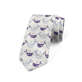 Ambesonne Men's Tie, Smiling Whales with Bubbles, 3.7", Violet Blue Eggshell