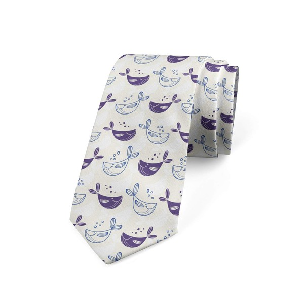 Ambesonne Men's Tie, Smiling Whales with Bubbles, 3.7", Violet Blue