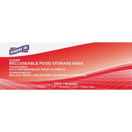 Genuine Joe Quart Reclosable Food Storage Bags, 7" x 8", Zip Closure, Writeable Label, Clear, 50 Count