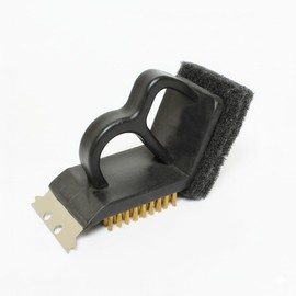 TrueCraftware- 7" X 3 1/2" X 4 Heavy-Duty Bristle with Scrubbing Pad and Blade Polypropylene Body Steel Bristle Metal Blade and Pad- Grill Cleaning Brush BBQ Grill Accessories Safe Grill Cleaner