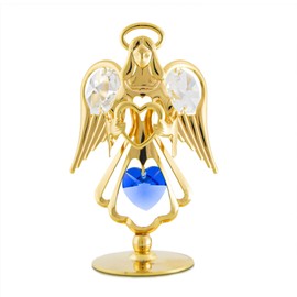September Sapphire Birthstone Mini Angel w/Heart - 24k Gold-Plated w/Mascot Crystals - for Birthday Gift, Anniversary, Wedding, Home Decor