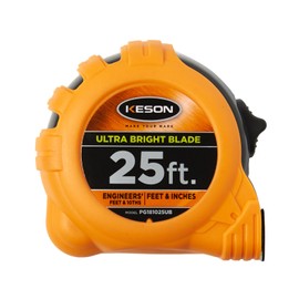 Keson PG181025UB Short Tape Measure with Nylon Coated Ultra Bright Steel Blade (Graduations: 1/10, 1/100 & ft, in, 1/8), 1-Inch by 25-Foot