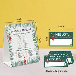 UHADRE What is Your ELF Name Game, Christmas Party Game for Family, Christmas Activity Baby Shower Game (One Sign with 30 Tag Stickers)-SDWYN01
