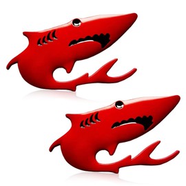DUSCOKE 2PCS 3D Shark Metal Car Emblem Sticker Decal- 3.5"×1.7" Cool Fish Nameplate Sticker Auto Body Badge Decal, Car Fenders Bumper Stickers for SUV Motorcycle Truck Window Laptop Decoration (Red)
