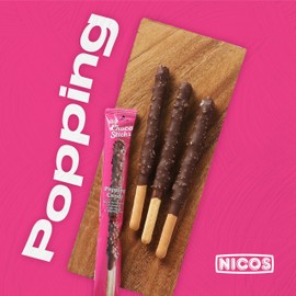 Nicos big choco sticks Popping candy 20ct -Feel the Pop- individually wrapped-Holiday snack for kids & adults - Chocolate candy - Ideal for Christmas Basket Gift- Enjoy this sweet season